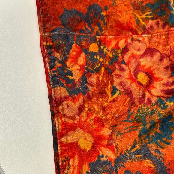 Free People Lennon Floral Funkytown Orange Red Velvet Pants Women’s Size 0 - Picture 5 of 12